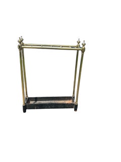 Vintage English Brass Umbrella Stand with Cast Iron Base