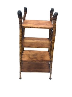 Antique English Victorian Bamboo 4 Tier Angled Curio Etagere Shelf Stand