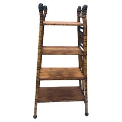 Antique English Victorian Bamboo 4 Tier Angled Curio Etagere Shelf Stand