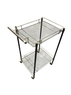 Vintage Two-Tiered Steel and Glass Rolling Bar Cart with Bottle Holder