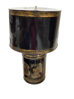 Pair of Large Vintage Numbered Black Tole Canister Lamps