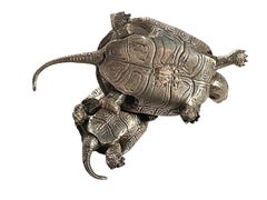 Japanese Silvered Bronze Okimono of Two Turtles or Tortoises