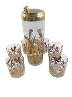 Rare Gregory Duncan for W, Virginia Glass Thistle Cocktail Shaker w/ Six Rocks