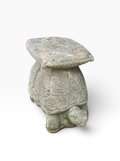 Vintage Turtle Form Cast Stone Garden Seat with Pillow Seat