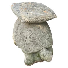 Vintage Turtle Form Cast Stone Garden Seat with Pillow Seat