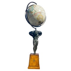 Large Vintage Patinated Bronze Figure of Atlas Holding a Globe 54”H