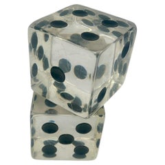 Pair of Large Vintage Mid Century Clear Lucite Dice