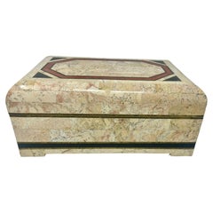 Vintage Tessellated Stone Box with Colored Stone and Brass Inlay