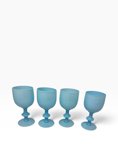 Set of Eight Portieux Vallerysthal Turquoise Blue Opaline Wine or Water Goblets