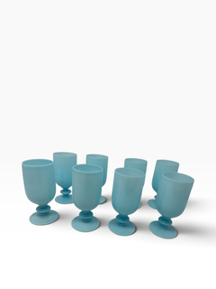 Set of Eight Portieux Vallerysthal Turquoise Blue Opaline Goblets