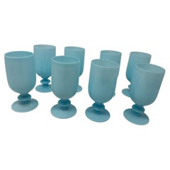 Set of Eight Portieux Vallerysthal Turquoise Blue Opaline Goblets