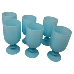 Set di otto calici Portieux Vallerysthal in opalina blu turchese