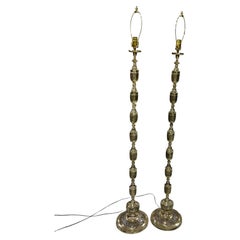 Pair of Vintage Hollywood Regency Solid Brass James Mont Style Floor Lamps