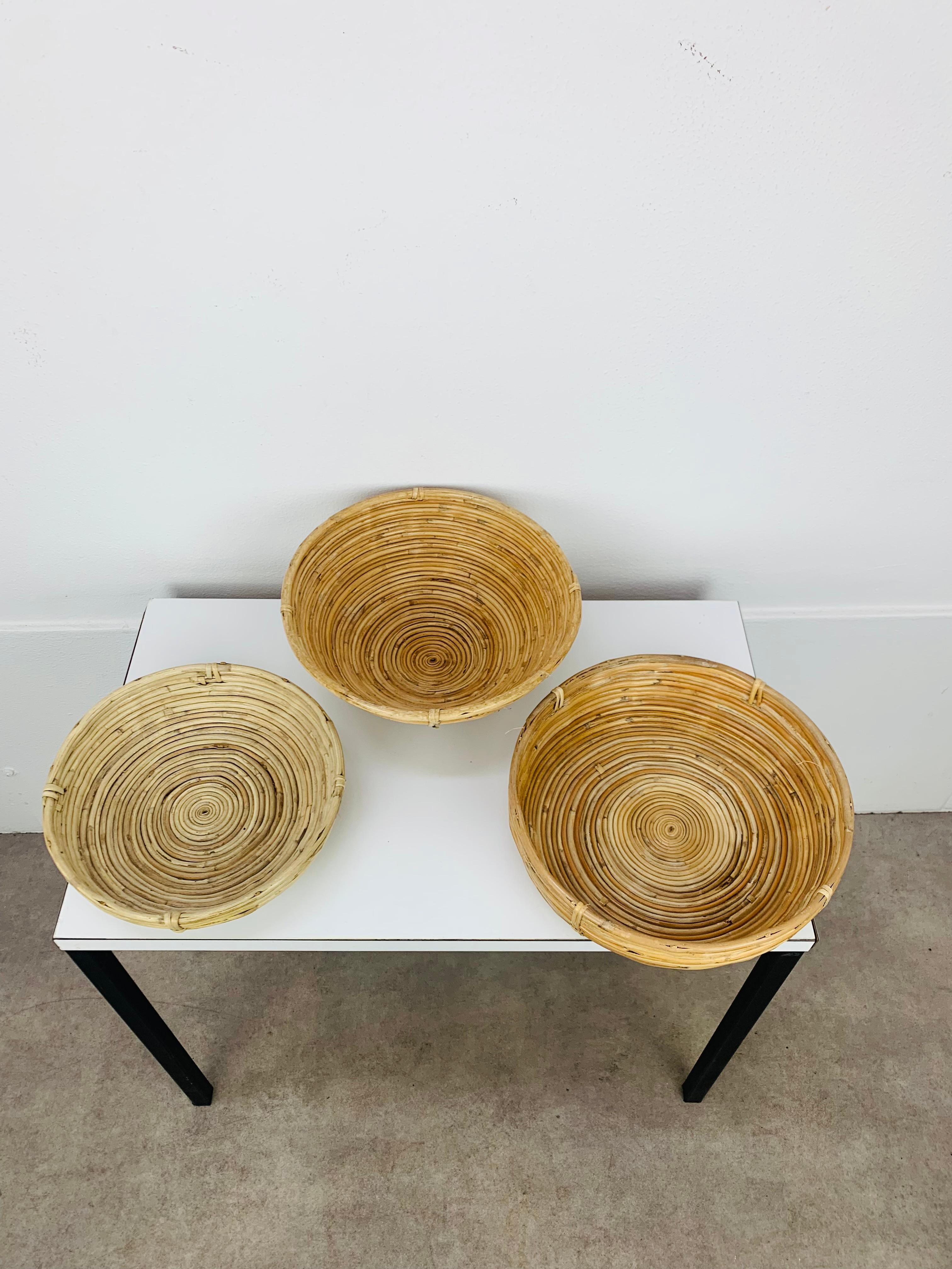 Italiano Set di 3 cesti in rattan, Italia, anni '60 in vendita