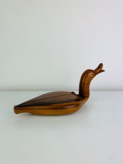Boîte scandinave en teck du milieu du siècle, années 1960, avec un oiseau