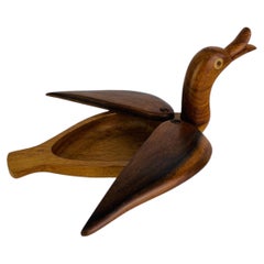 Boîte scandinave en teck du milieu du siècle, années 1960, avec un oiseau