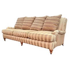 Sofa rayé beige doré de style anglais sur roulettes Lee Industries des années 1990, lot de 2