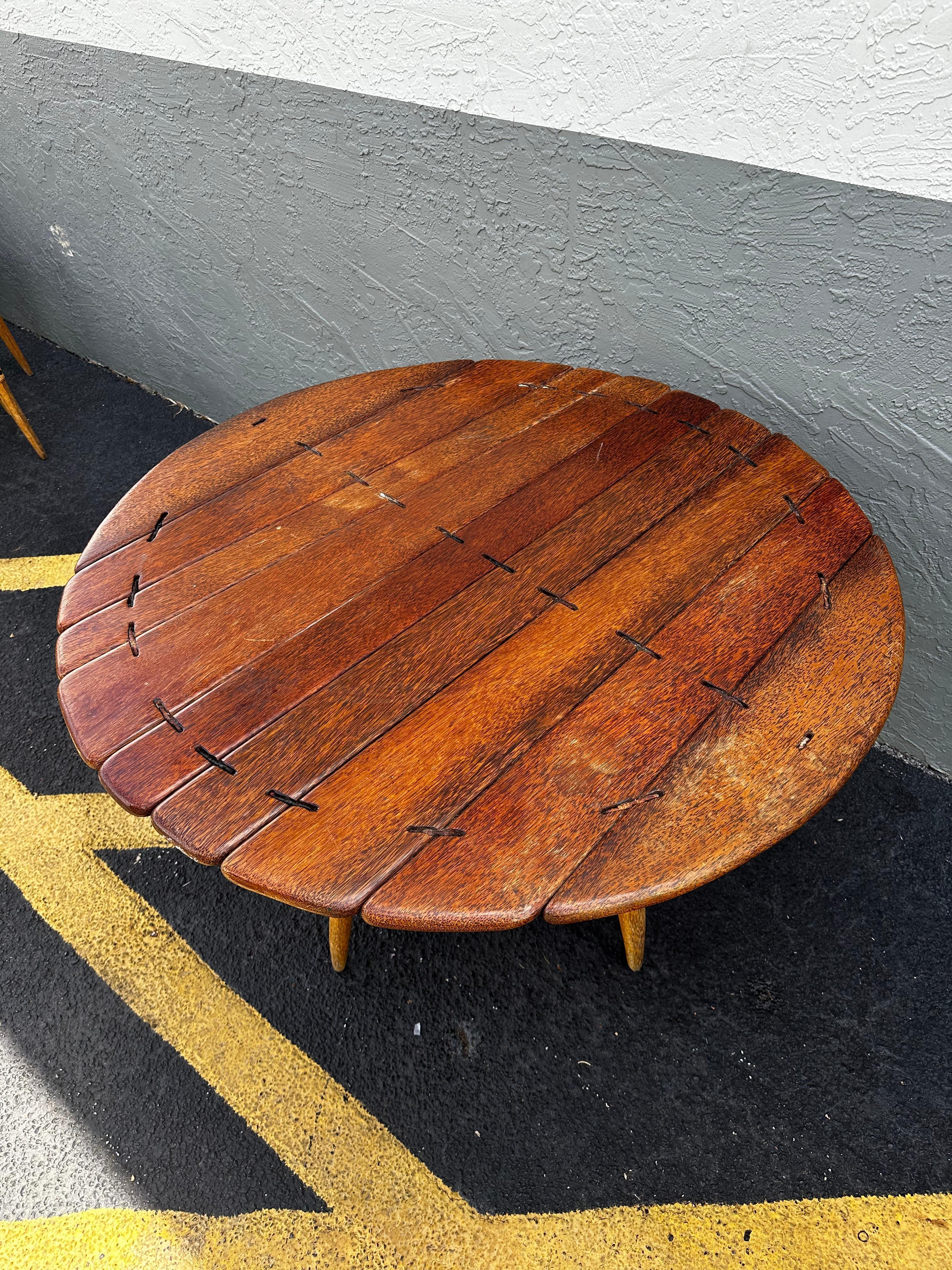 1990s Pacific Green Sculptural Round Dining Table Leather Cord Chairs, Set of 5 For Sale 10