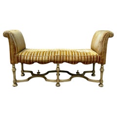 19th Century Neoclassical Style Scalloped Velvet Yellow Bench Window Seat