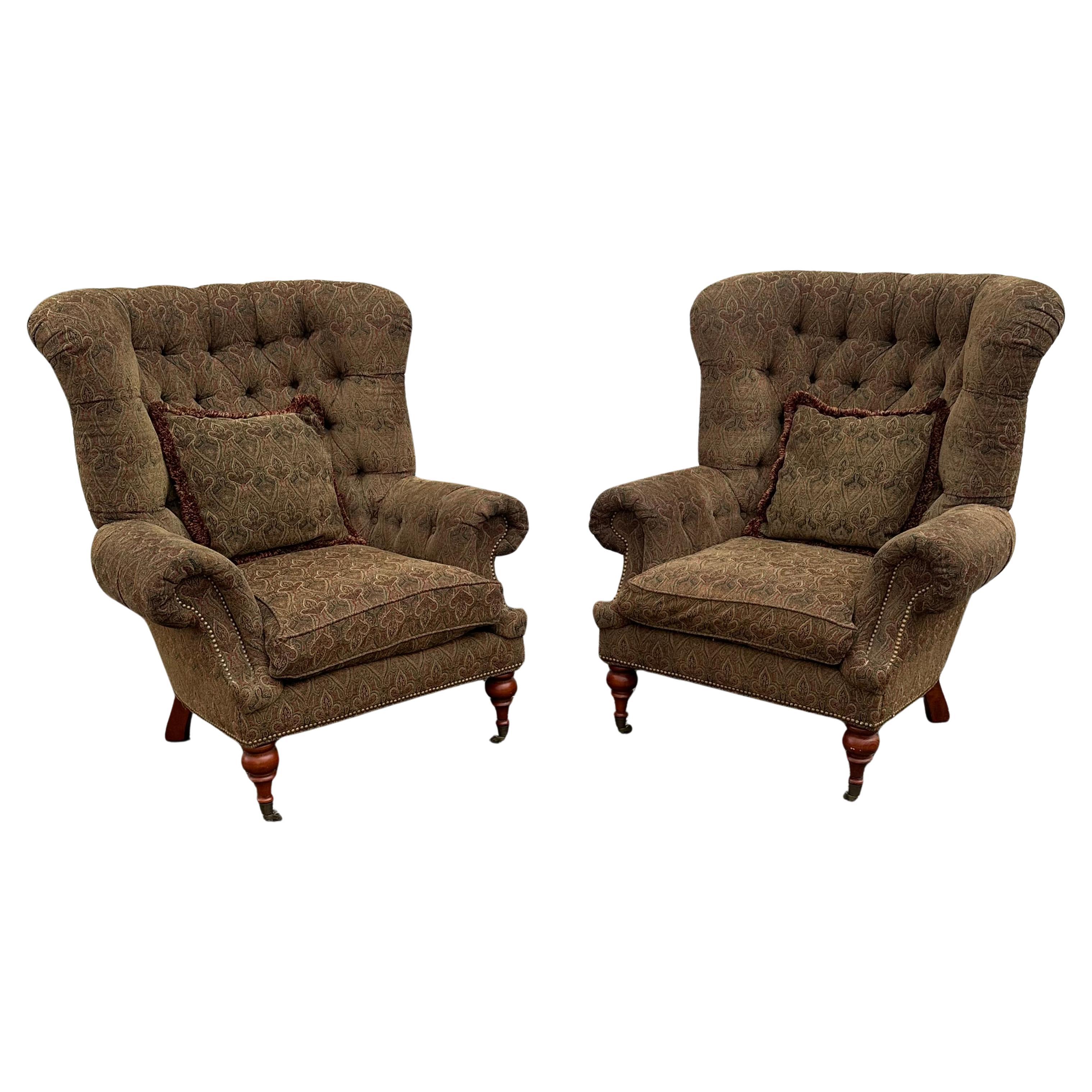 1990s Monumental EJ Victor Ralph Lauren Style Library Chairs, Set of 2 For Sale