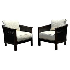 Organic Modern Century Furniture Caned Barrel Club Chairs, Set of 2