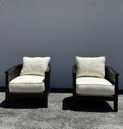 Organic Modern Century Furniture Caned Barrel Club Chairs, Set of 2
