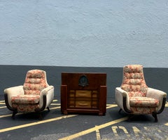 1960s Adrian Pearsall Walnut His & Hers Sculptural Chairs Ottoman, Set of 3