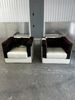 1980s Le Corbusier Style Cowhide Leather Chrome Chairs , Set of 2