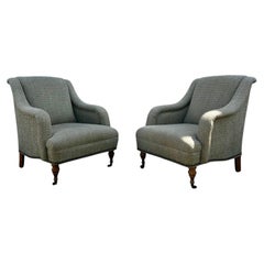 Mitchell Gold Williams English Tweedy Rolled Arm Castors Club Chairs, Set of 2