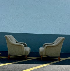 Mitchell Gold Williams English Tweedy Rolled Arm Castors Club Chairs, Set of 2