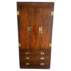 1970s Henderson Campaign Walnut Chest Armoire Cabinet