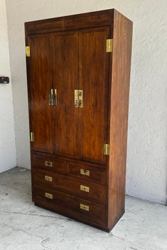 1970s Henderson Campaign Walnut Chest Armoire Cabinet