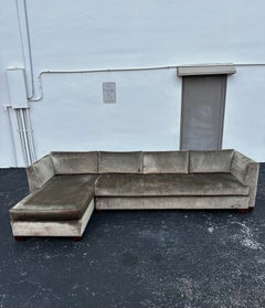 Baker Furniture Olive Green Velvet Mid Century Style Sectional Chaise Sofa