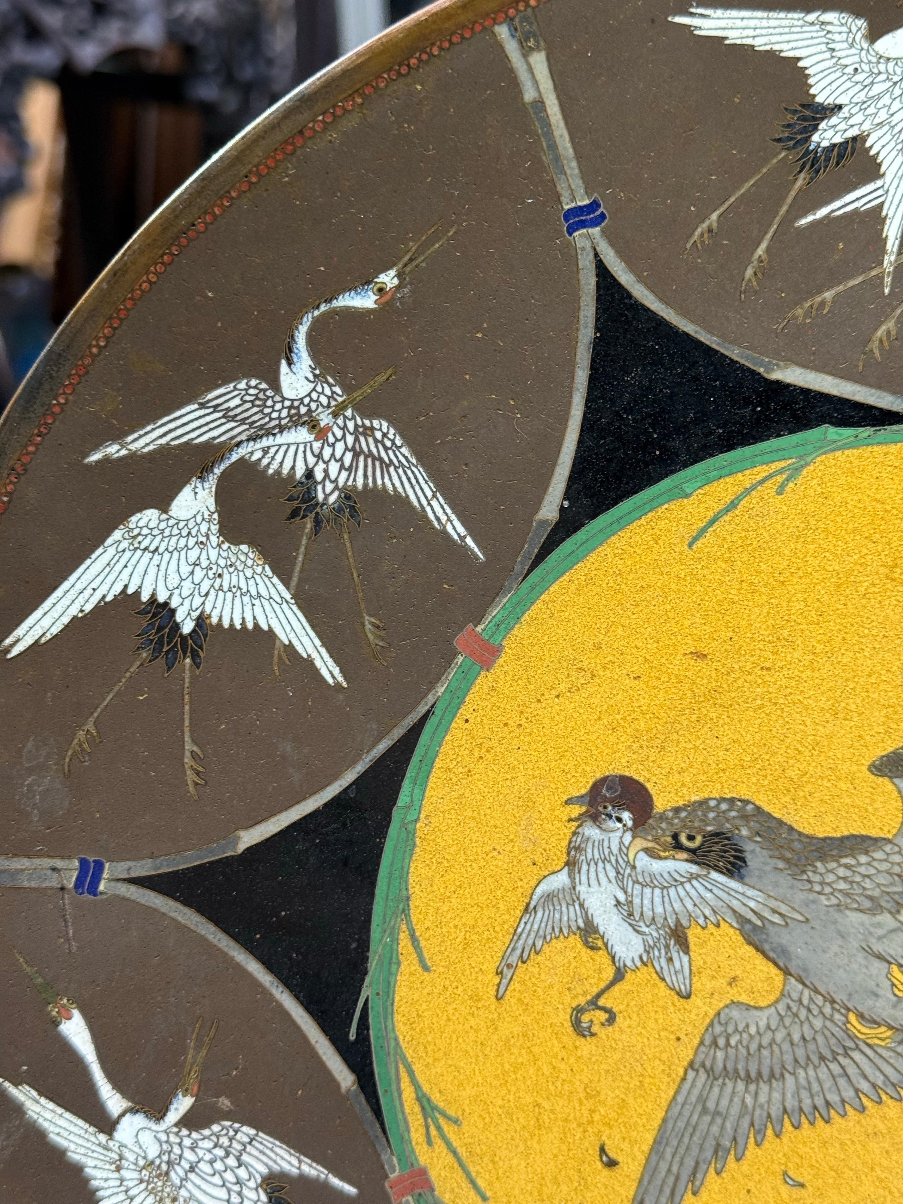 Copper Pair of Meiji Japanese Cloisonne Enamel Charges Plates Attributed To Hayashi For Sale