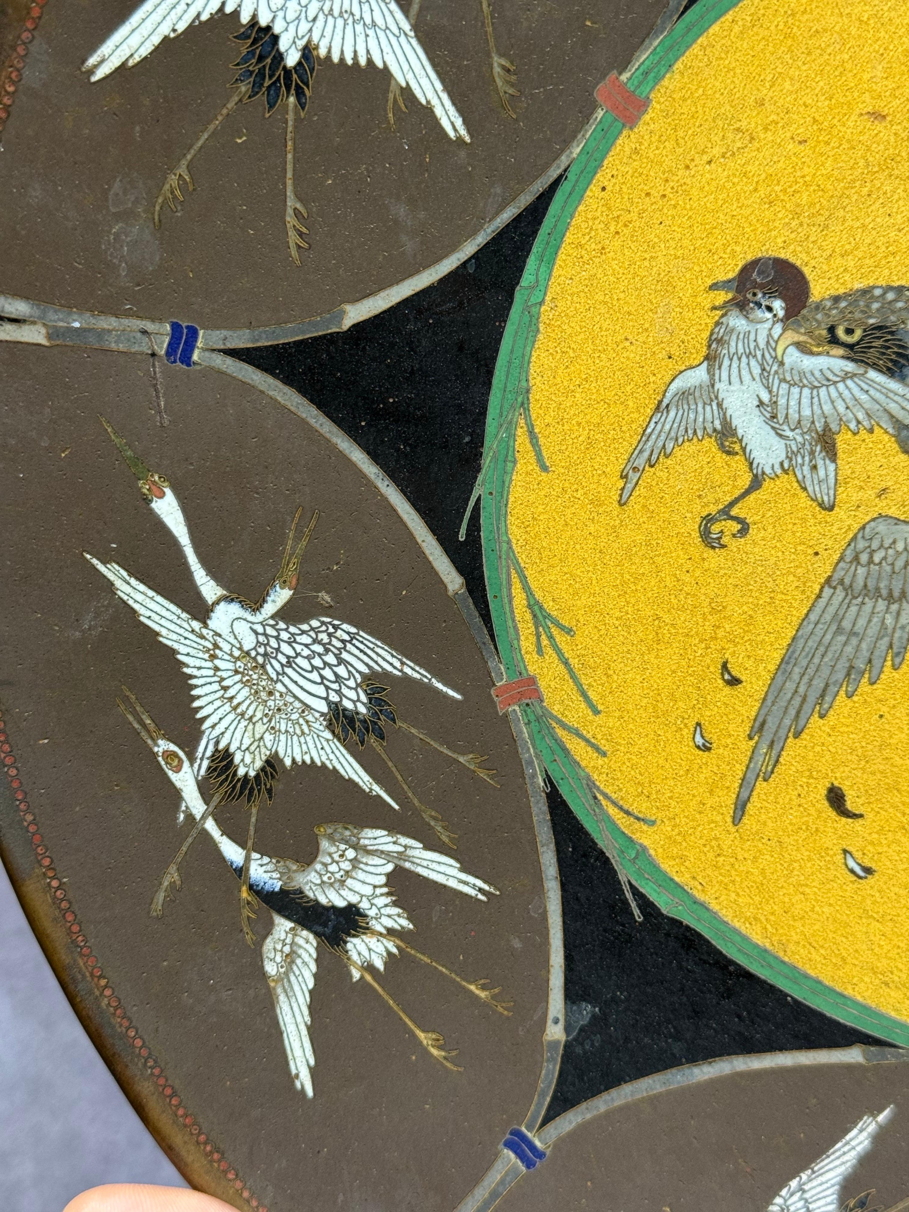 Pair of Meiji Japanese Cloisonne Enamel Charges Plates Attributed To Hayashi For Sale 2