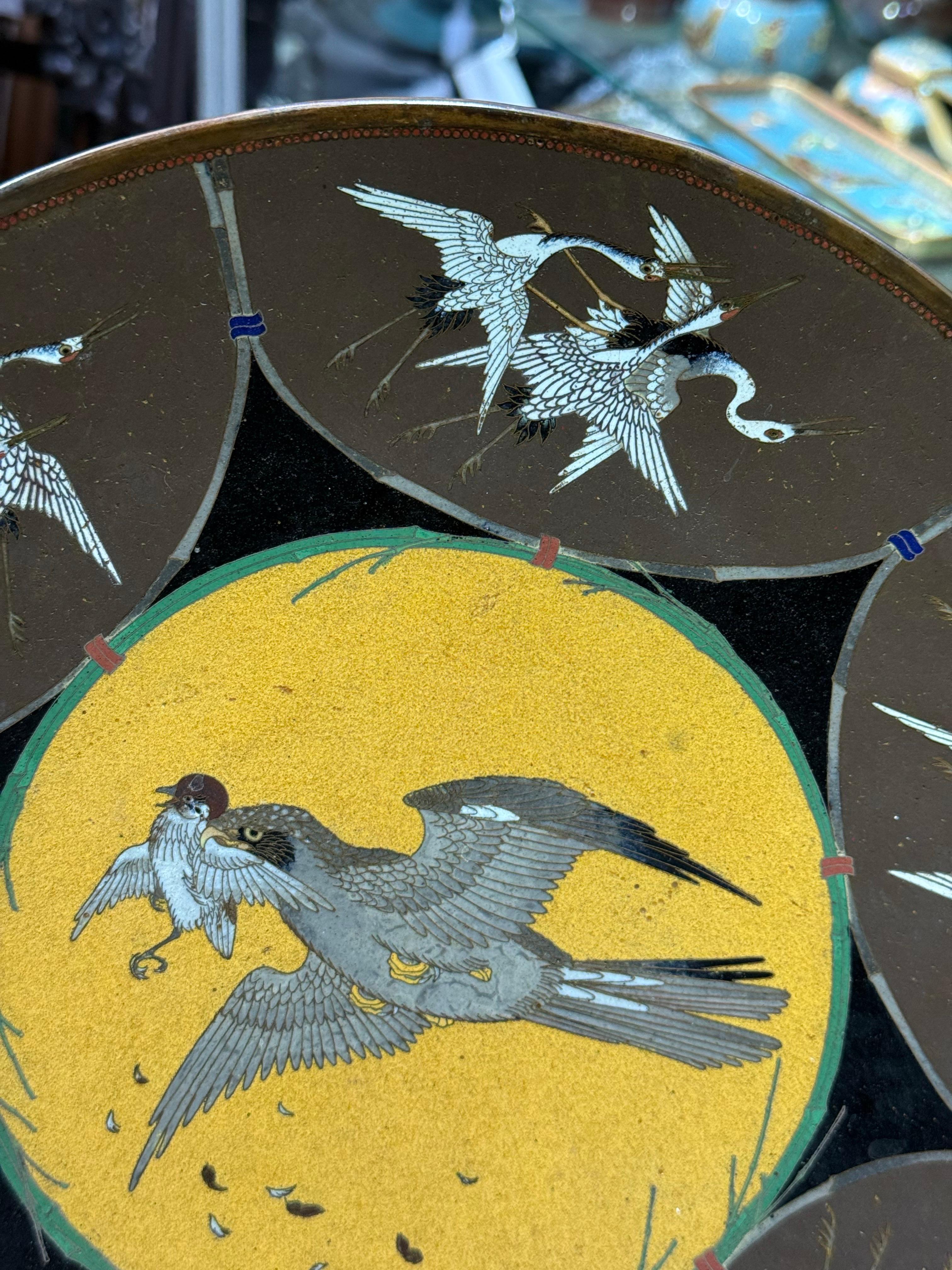 Pair of Meiji Japanese Cloisonne Enamel Charges Plates Attributed To Hayashi For Sale 9