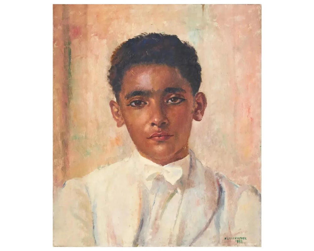 Portrait à l'huile sur toile d'un jeune serveur italien par Clara Klinghoffer 1937