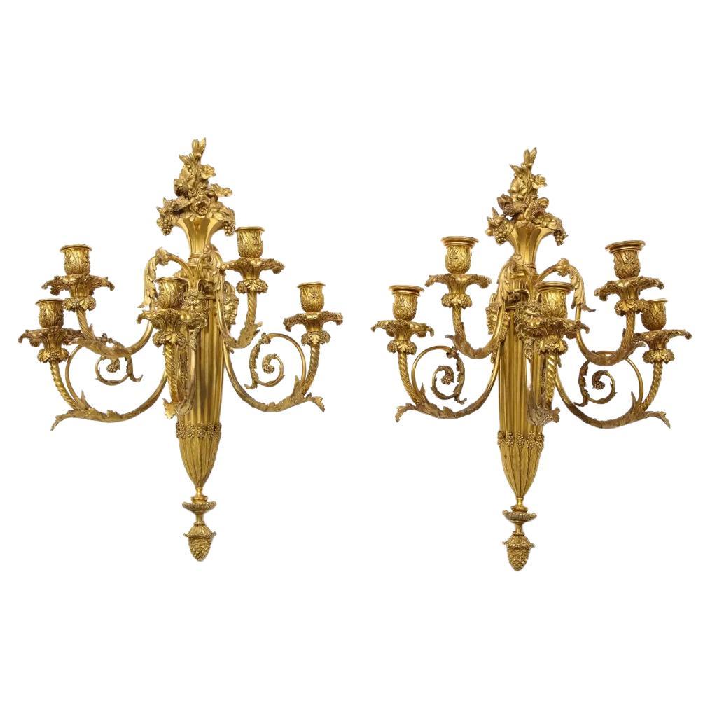 Louis XVI Style French Ormolu Bronze Wall Appliques, Sconces