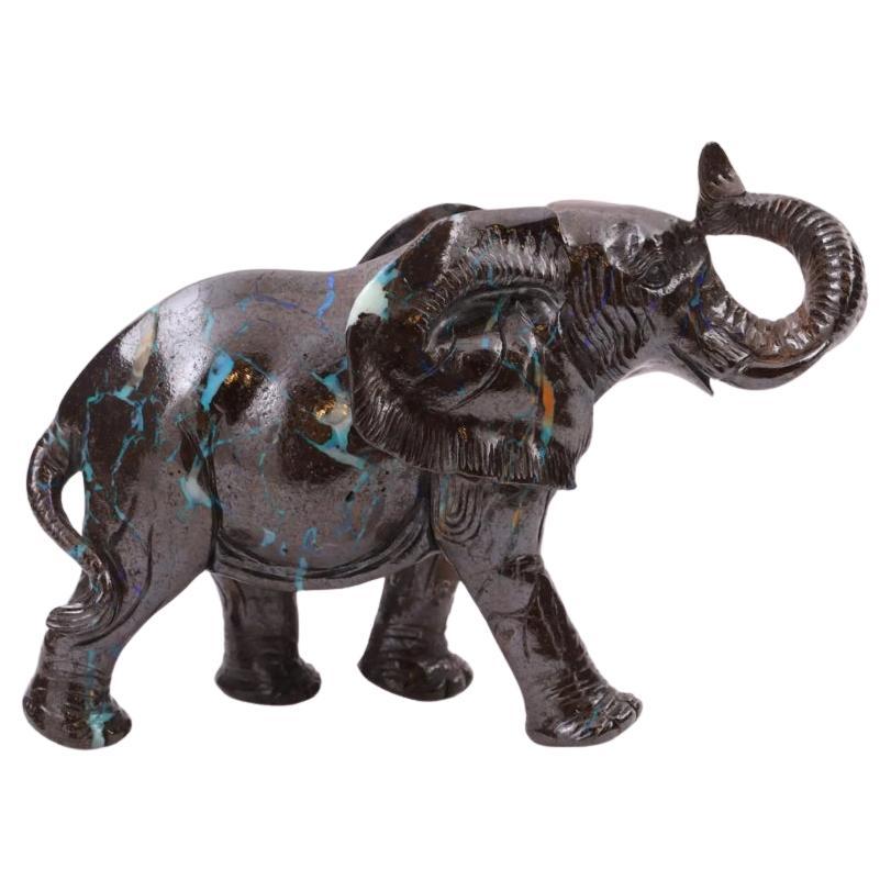 Rare Hand Carved Opal Stone Figurine Of Elephant For Sale