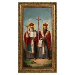 (Slavic School, 19th Century) A Large Oil Painting "Saints Cyril and Methodius"