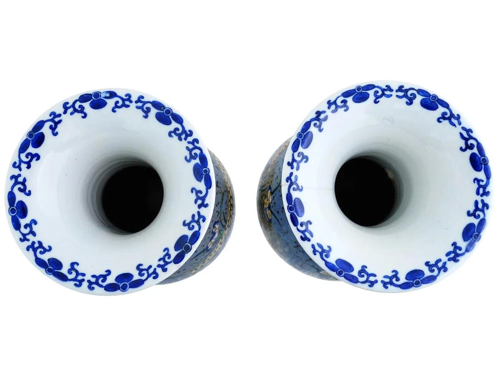 Large Pair of Japanese Cloisonne Enamel On Porcelain Totai Vases Fish Swimming For Sale 1