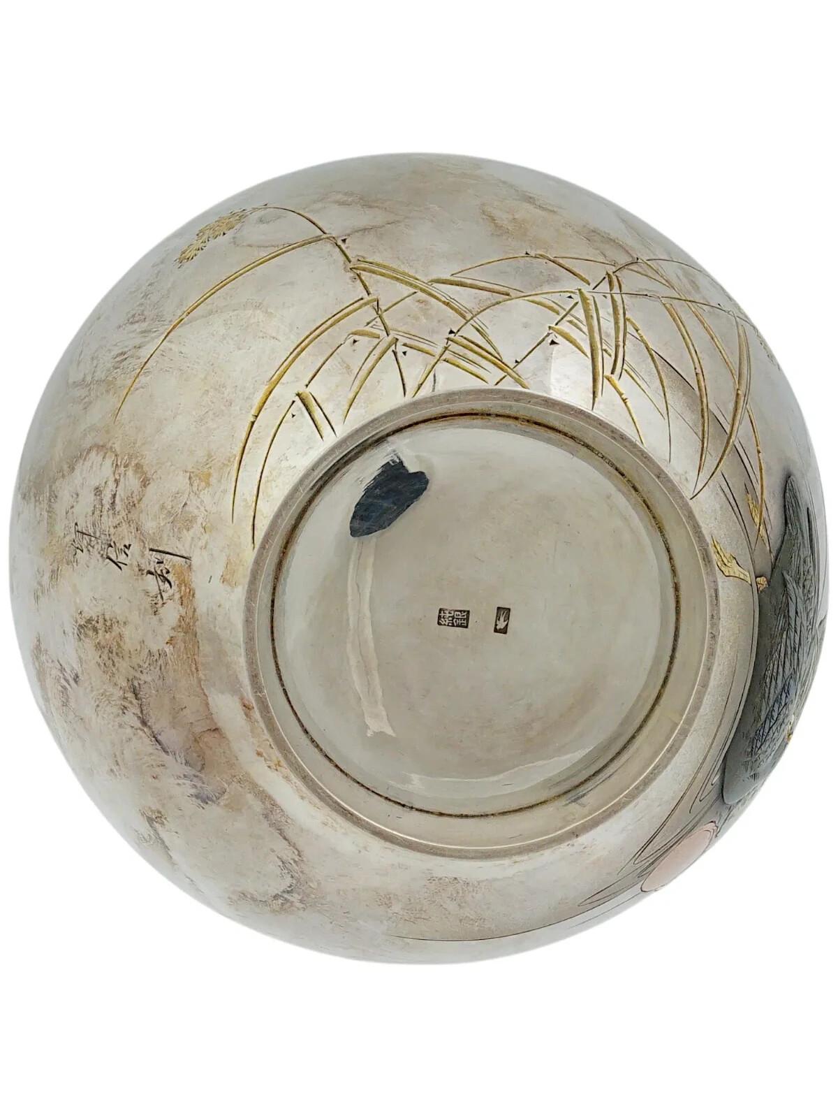 Ancien vase japonais en argent de l'ère Meiji Kintaro Hattaro en vente 1