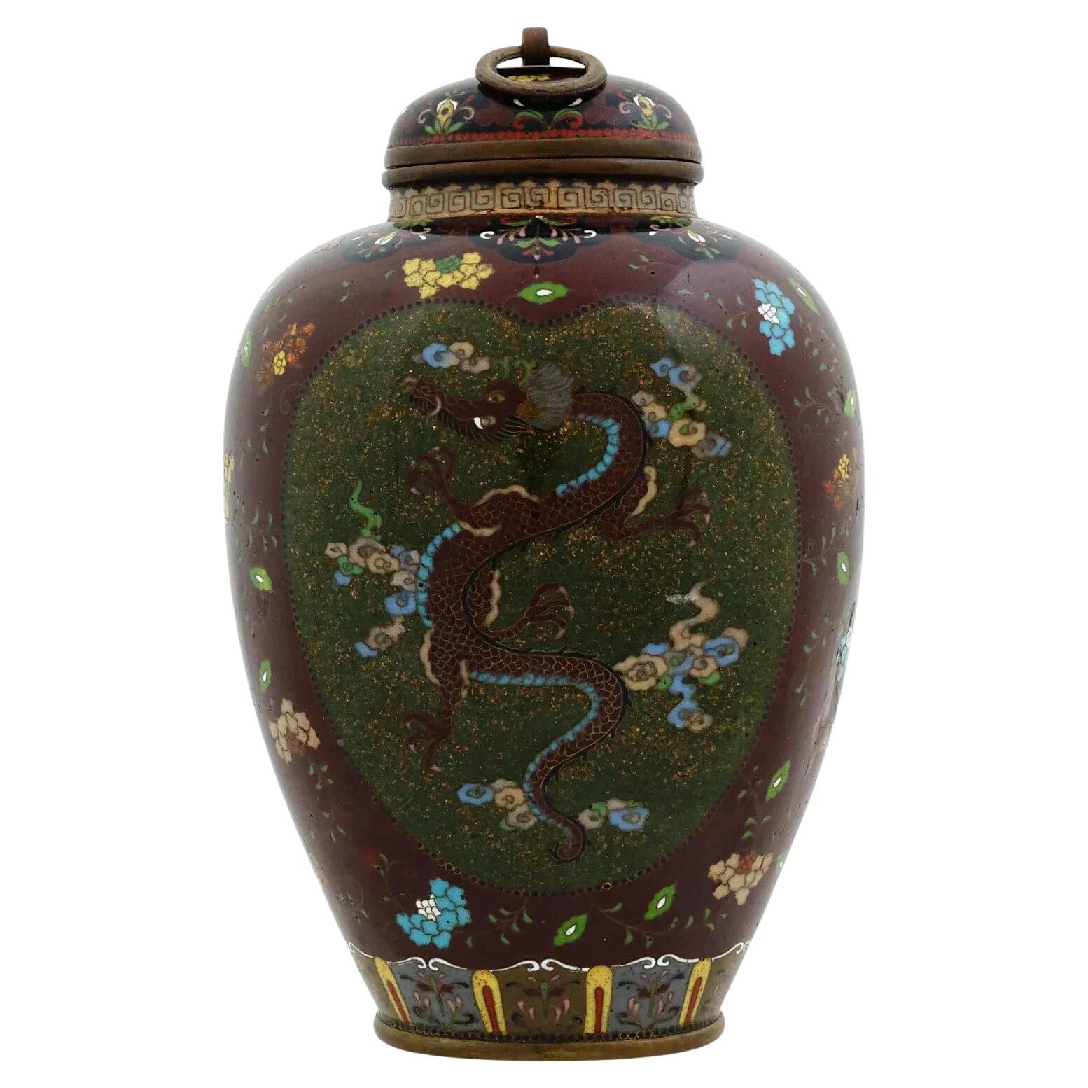 Ancienne jarre japonaise Meiji en émail cloisonné Dragon Goldstone Namikawa School en vente