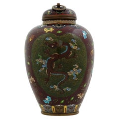 Antique Meiji Japanese Cloisonne Enamel Dragon Jar Goldstone Namikawa School
