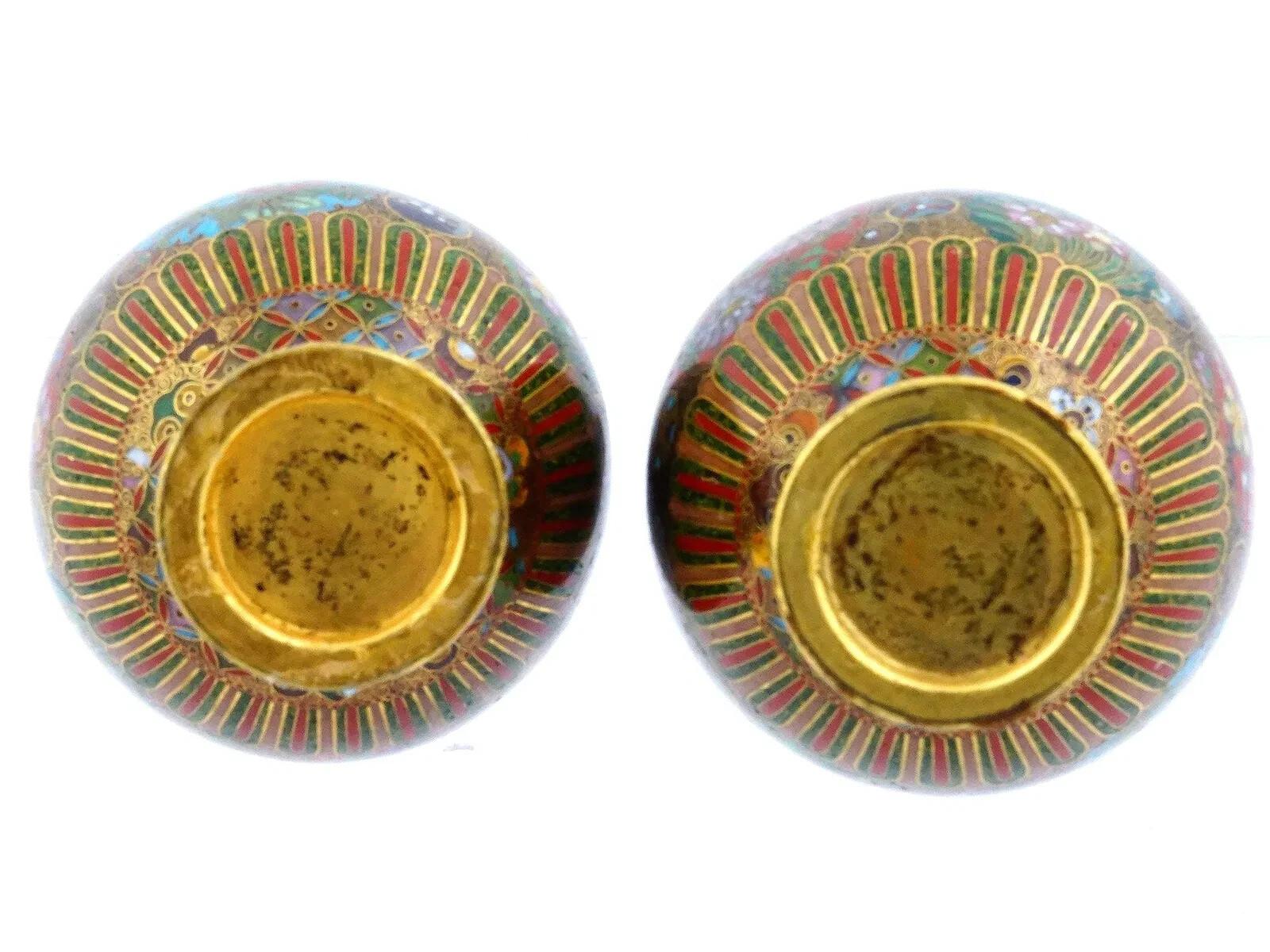 Cloissoné Pair Of Meiji Japanese Cloisonne Enamel Vases Kyoto School For Sale
