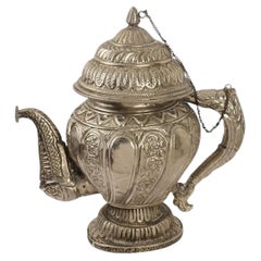 Tibetan Asian Indian Repousse Chased Silver Alloy Ewer