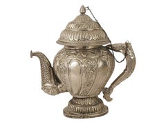 Tibetan Asian Indian Repousse Chased Silver Alloy Ewer