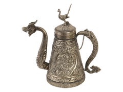 Tibetan Asian Indian Repousse Chased Silver Alloy Ewer Teapot
