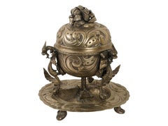 Indian Lidded Footed Silver Alloy Censer W Stand