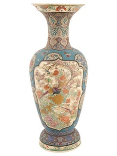 Japanese Cloisonne Enamel Meiji Totai Shippo Vase, Kinkozan School, 22 In.
